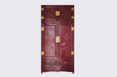 溧水高端中式家居装修深红色纯实木衣柜